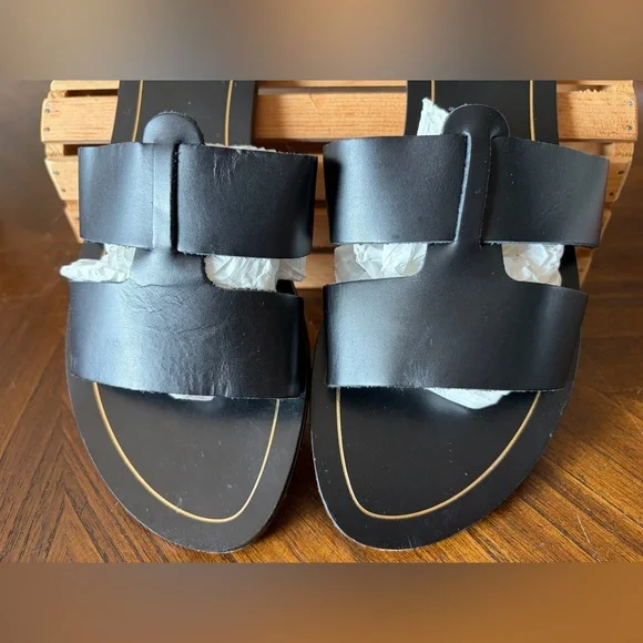 J. Crew Cyprus Sandals Interlocking Straps Black Leather Made in Italy Size 9 - Picture 3 of 13